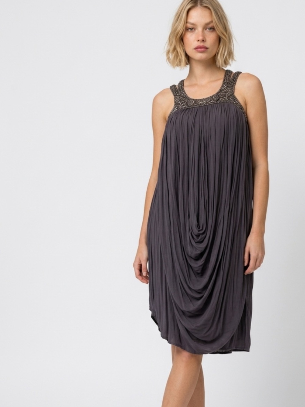 ALL SAINTS BEADED DRAPED DRESS